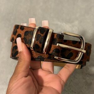 Leopard Print Belt with Silver Buckle